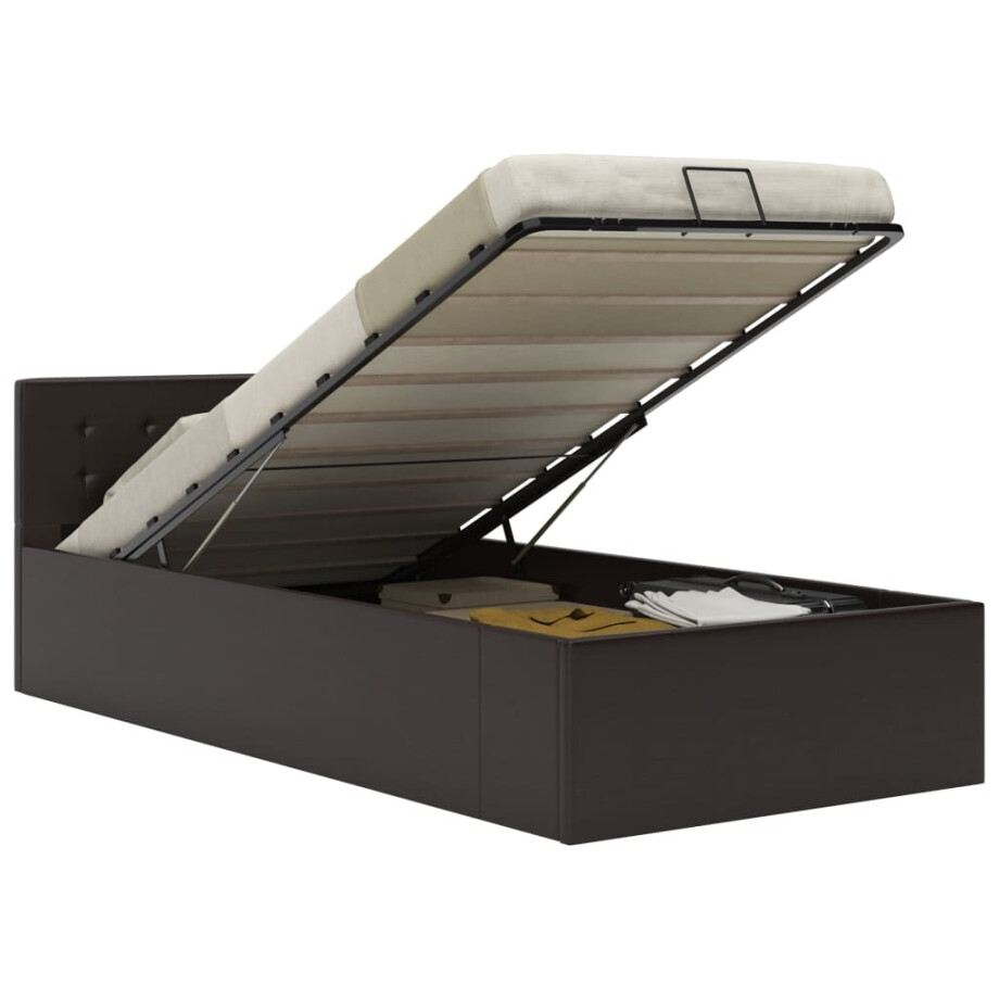 vidaXL Bedframe met opbergruimte hydraulisch kunstleer grijs 90x200 cm vidaXL Bedframe met opbergruimte hydraulisch kunstleer grijs 90x200 cm afbeelding 1