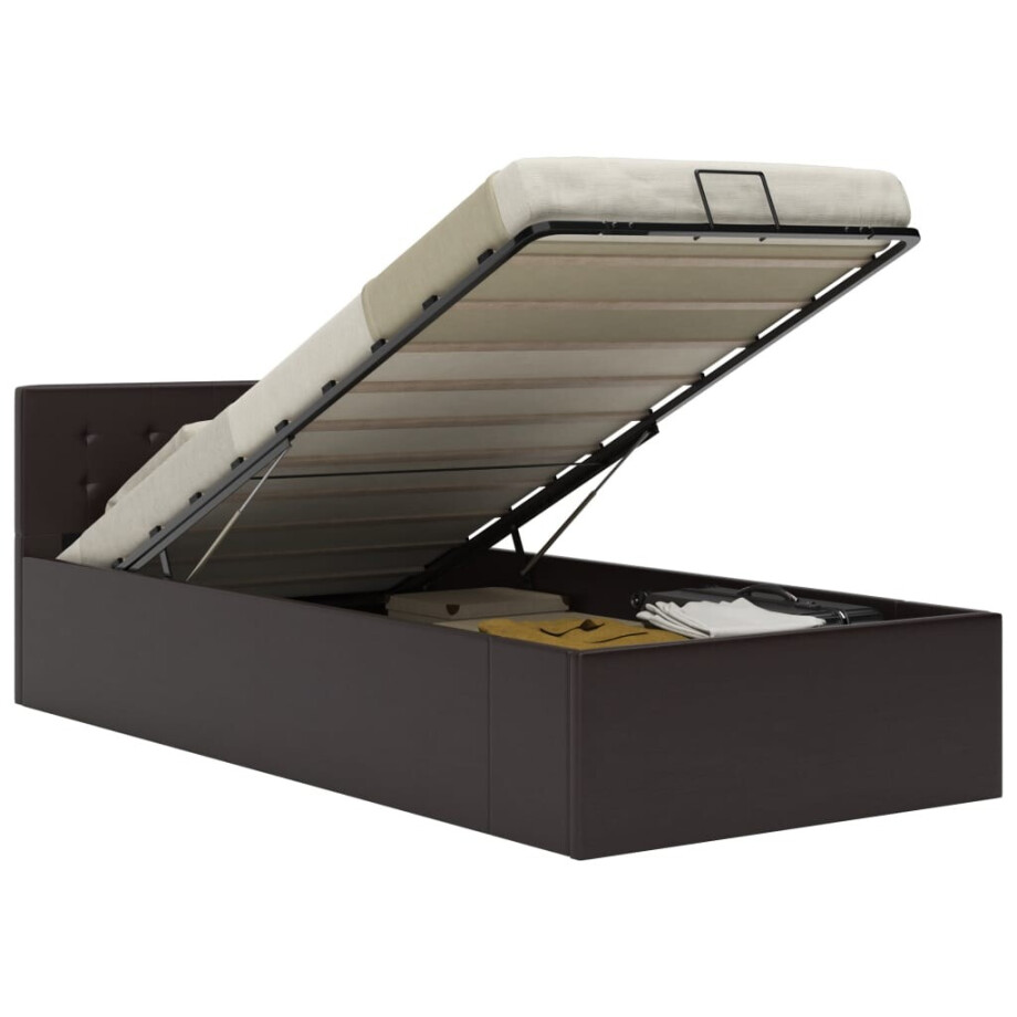 vidaXL Bedframe met opslag hydraulisch kunstleer grijs 100x200 cm vidaXL Bedframe met opslag hydraulisch kunstleer grijs 100x200 cm afbeelding 1