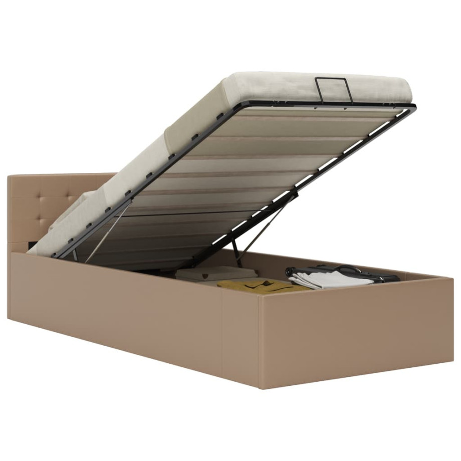 vidaXL Bedfram met opslag hydraulisch kunstleer cappuccino 100x200 cm afbeelding 1