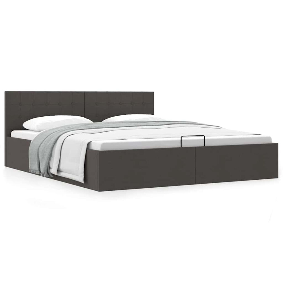 vidaXL Bedframe met hydraulische opslag stof donkergrijs 180x200 cm afbeelding 1