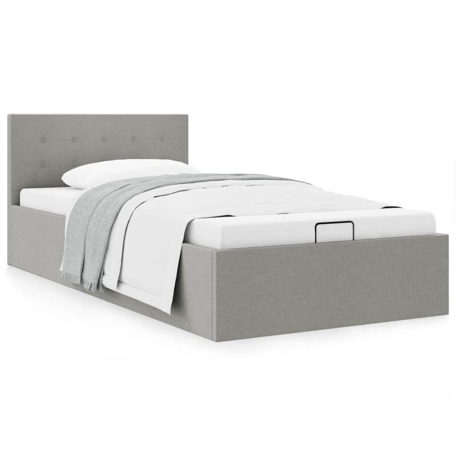 vidaXL Bedframe met hydraulische opslag stof lichtgrijs 90x200 cm afbeelding 1