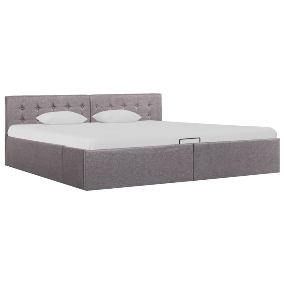 vidaXL Bedframe met hydraulische opslag stof taupe 180x200 cm afbeelding 1