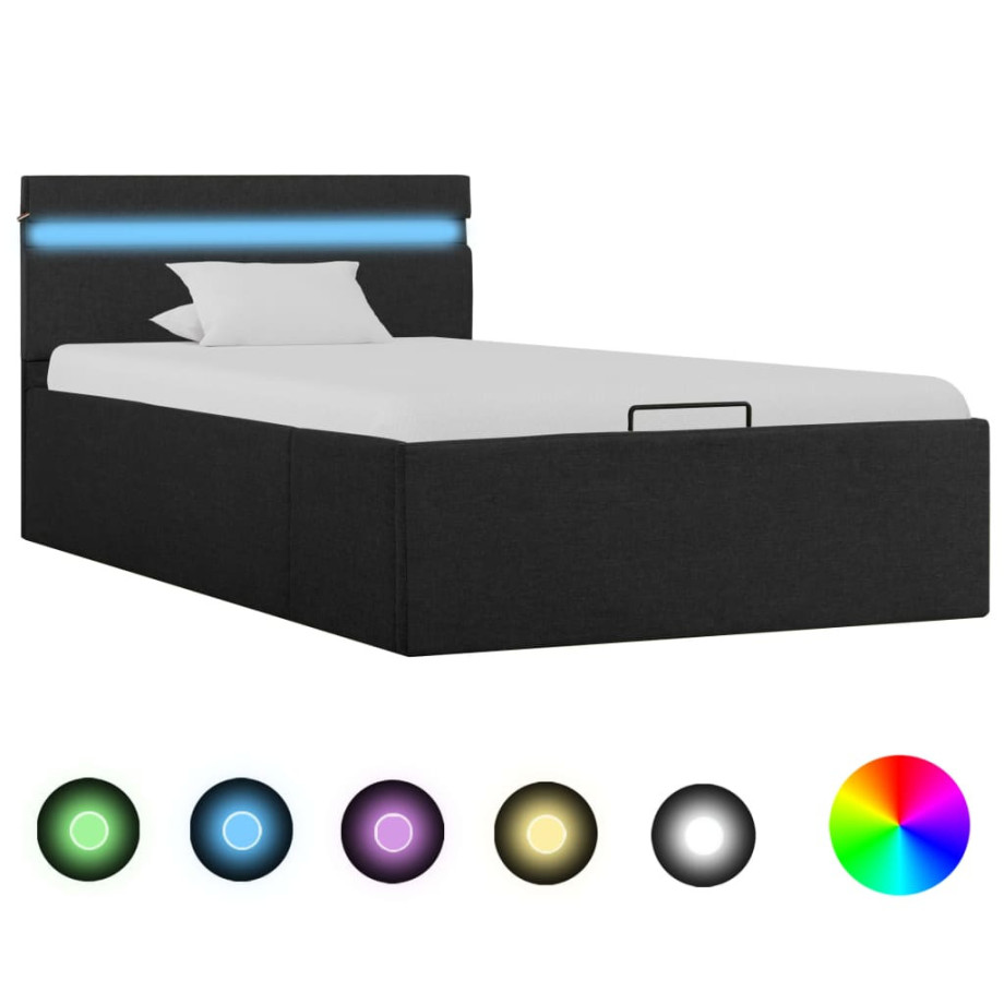 vidaXL Bedframe met opslag en LED stof donkergrijs 90x200 cm afbeelding 1