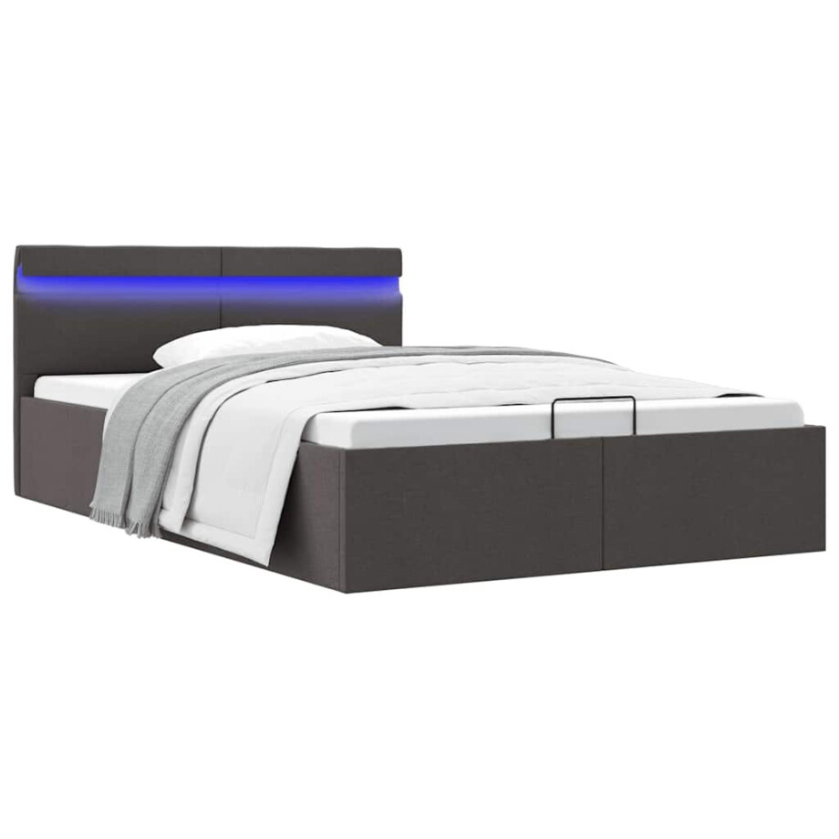 vidaXL Bedframe met opslag en LED stof donkergrijs 120x200 cm afbeelding 1