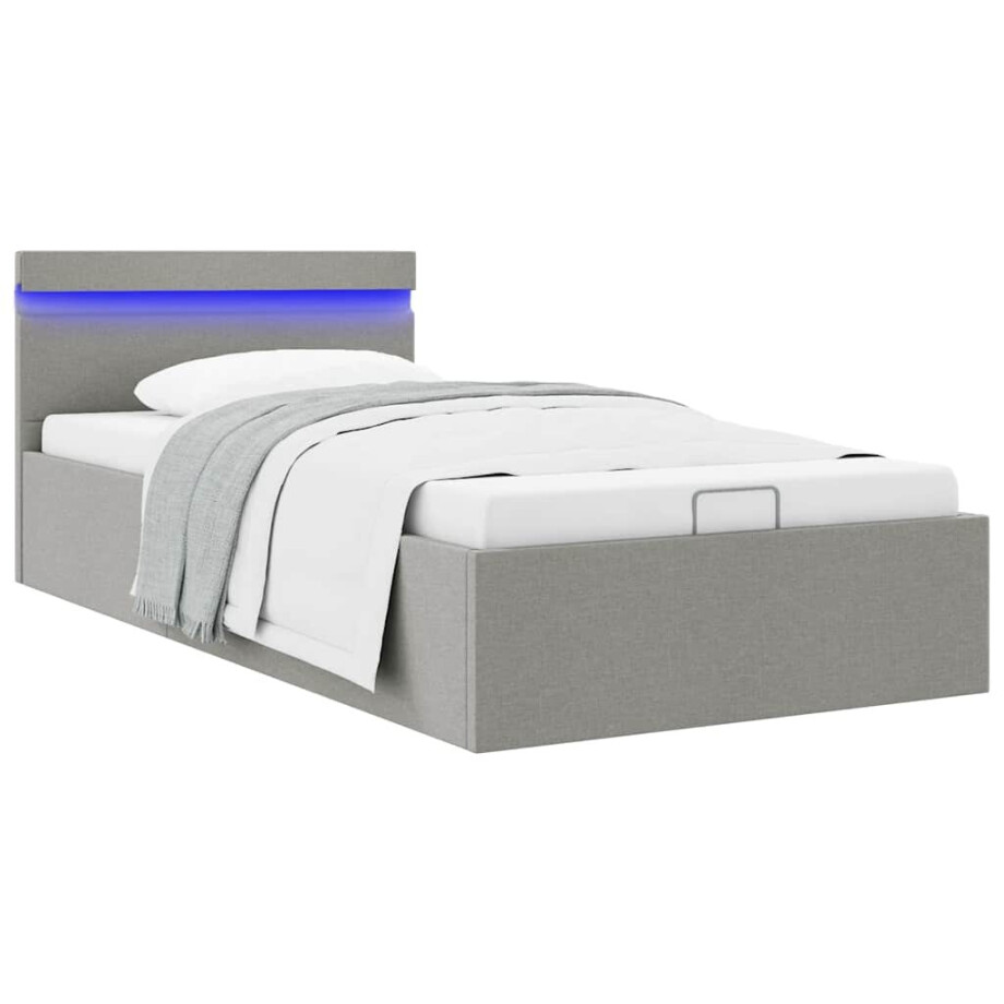 vidaXL Bedframe met opslag en LED stof lichtgrijs 100x200 cm vidaXL Bedframe met opslag en LED stof lichtgrijs 100x200 cm afbeelding 1