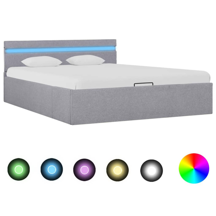 vidaXL Bedframe met opbergruimte en LED stof lichtgrijs 120x200 cm afbeelding 1