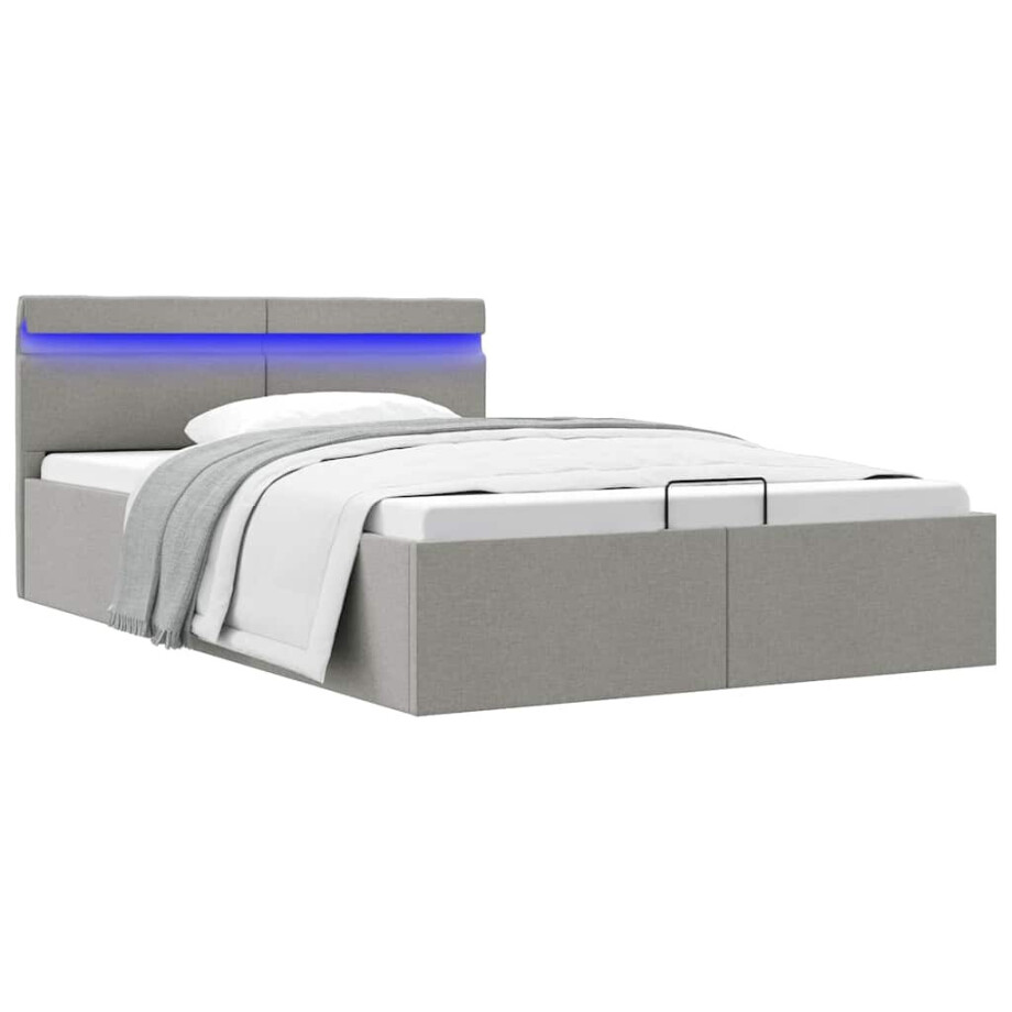 vidaXL Bedframe met opbergruimte en LED stof lichtgrijs 120x200 cm afbeelding 1