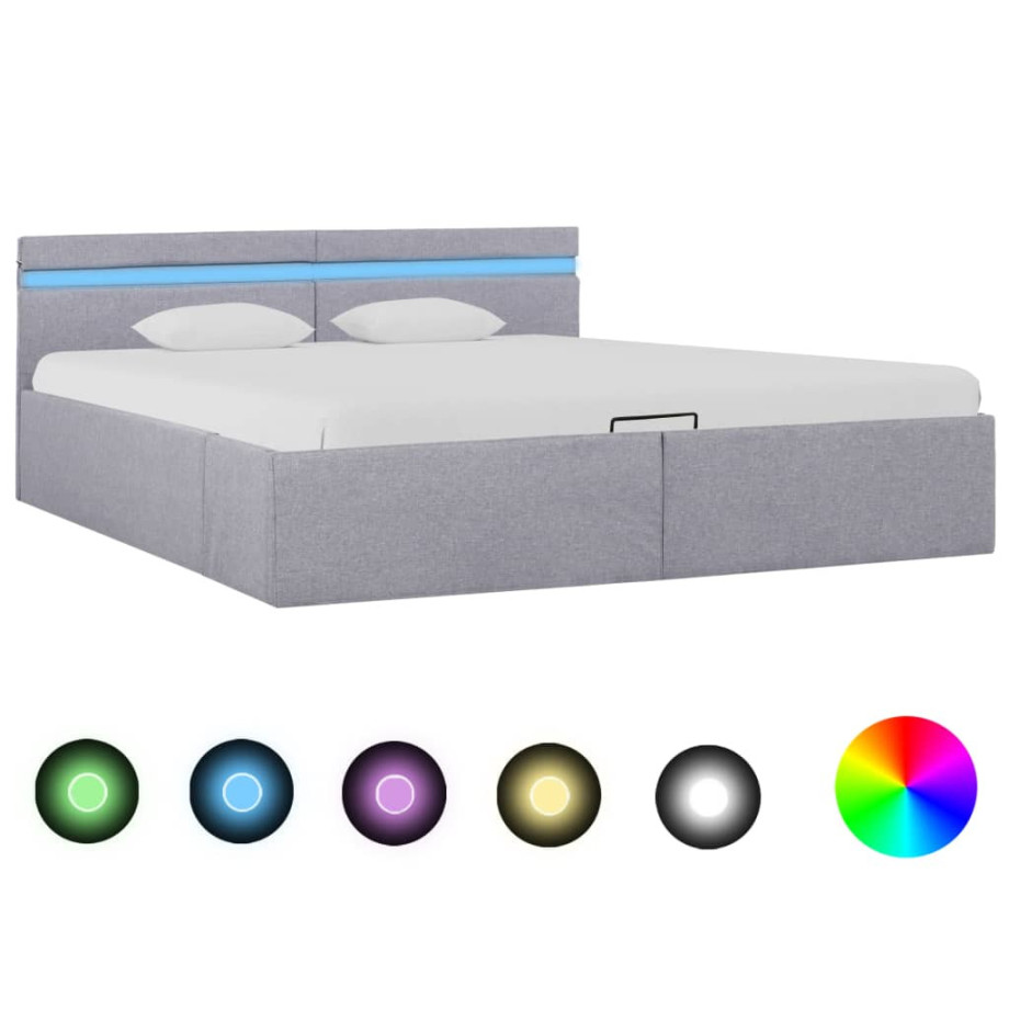 vidaXL Bedframe met opbergruimte en LED stof lichtgrijs 160x200 cm afbeelding 1