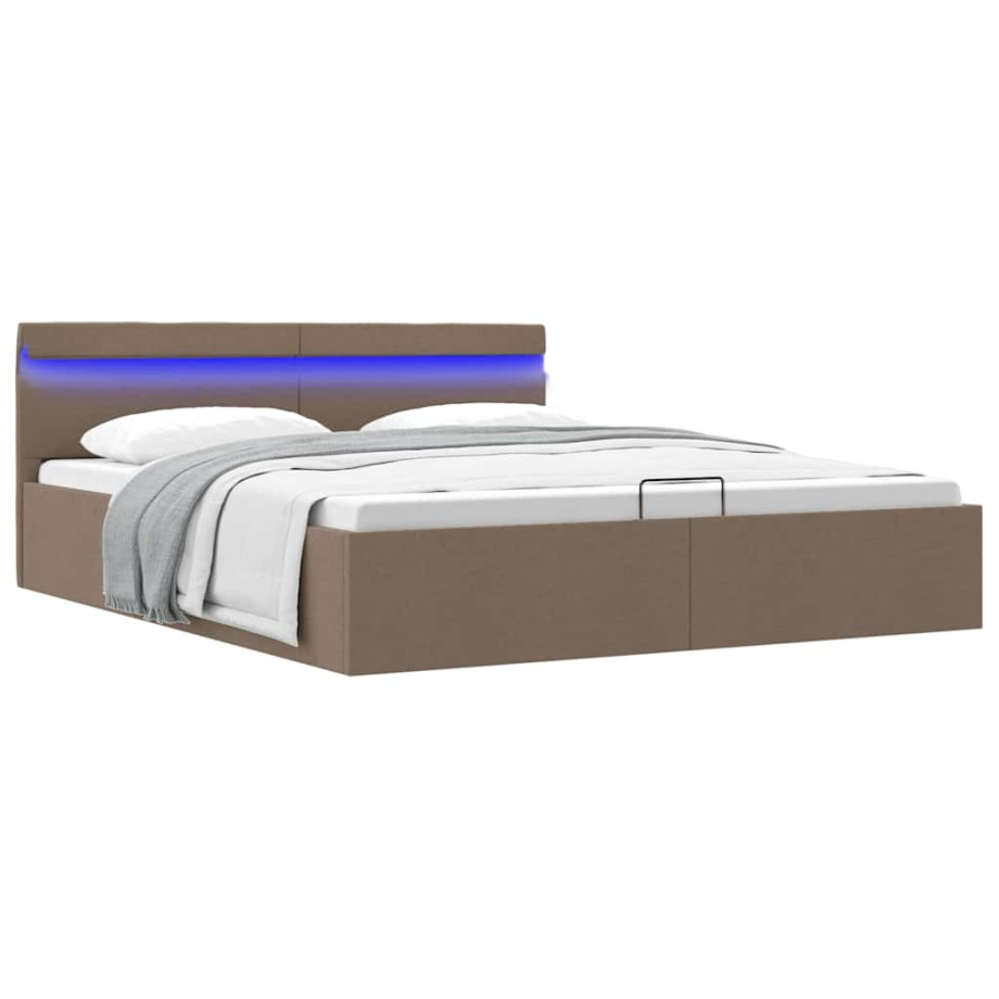 vidaXL Bedframe met hydraulische opslag en LED stof taupe 180x200 cm afbeelding 1