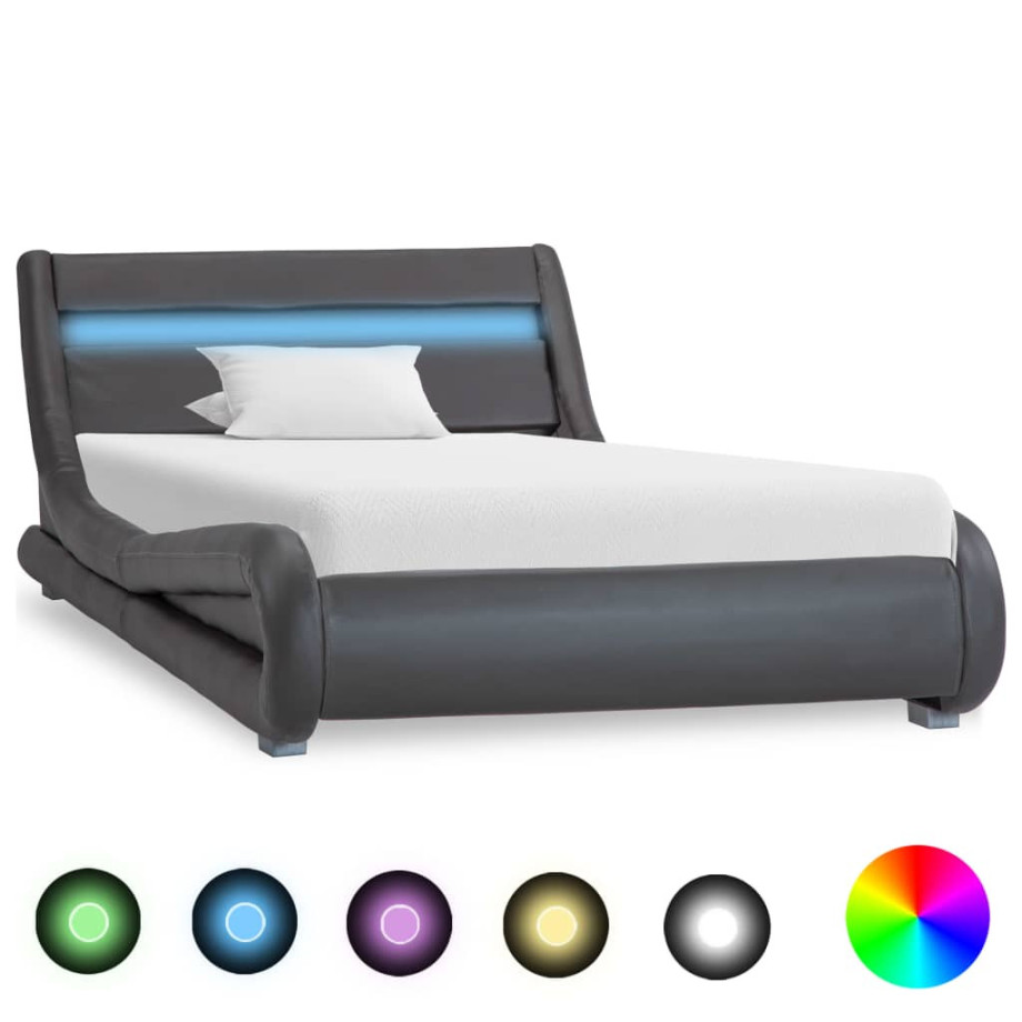 vidaXL Bedframe met LED kunstleer grijs 100x200 cm afbeelding 1