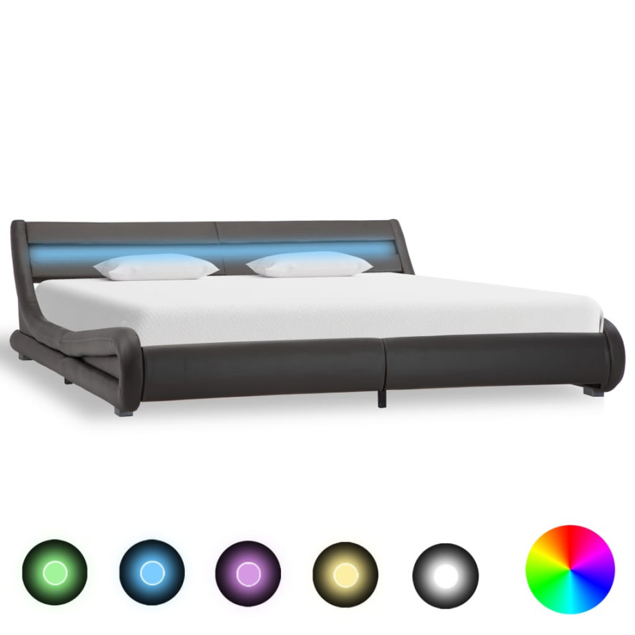 vidaXL Bedframe met LED kunstleer grijs 180x200 cm afbeelding 1