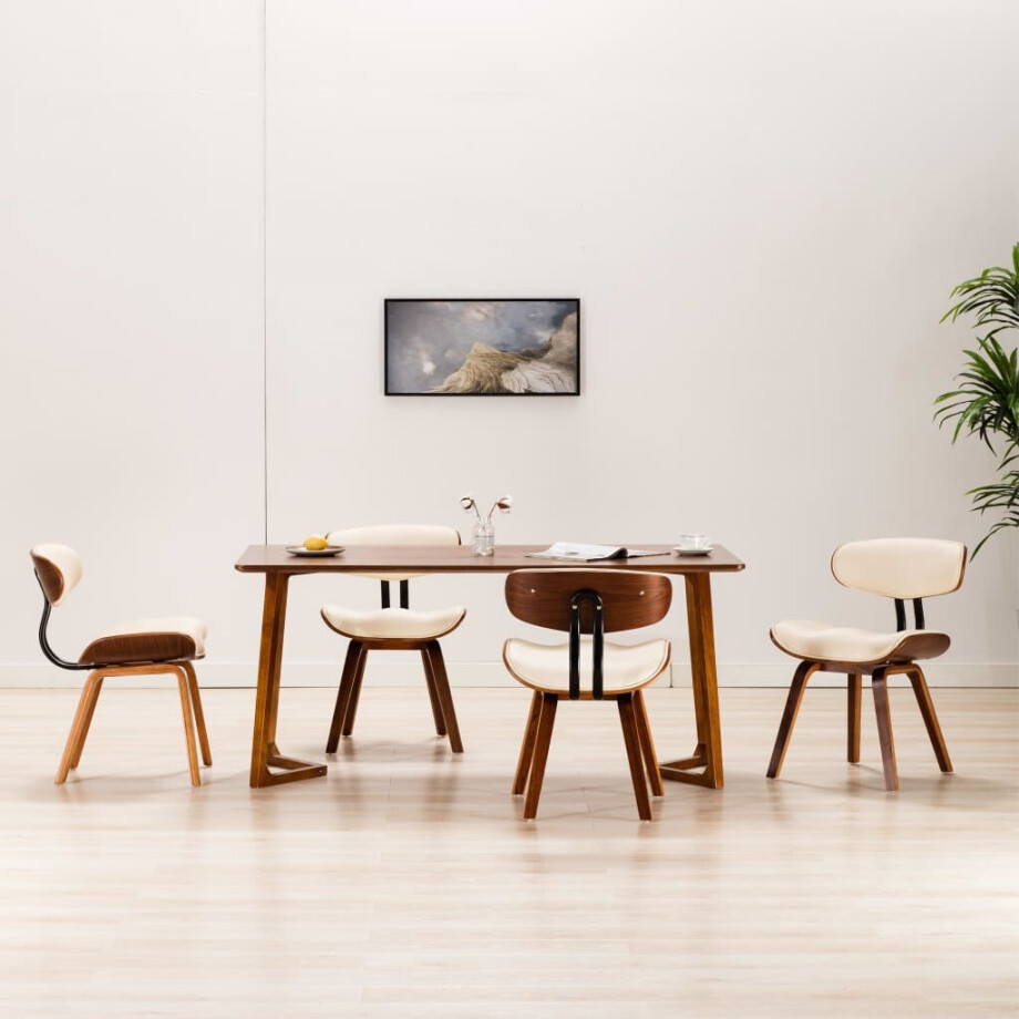vidaXL Eetkamerstoelen 4 st gebogen hout en kunstleer crèmekleurig afbeelding 1