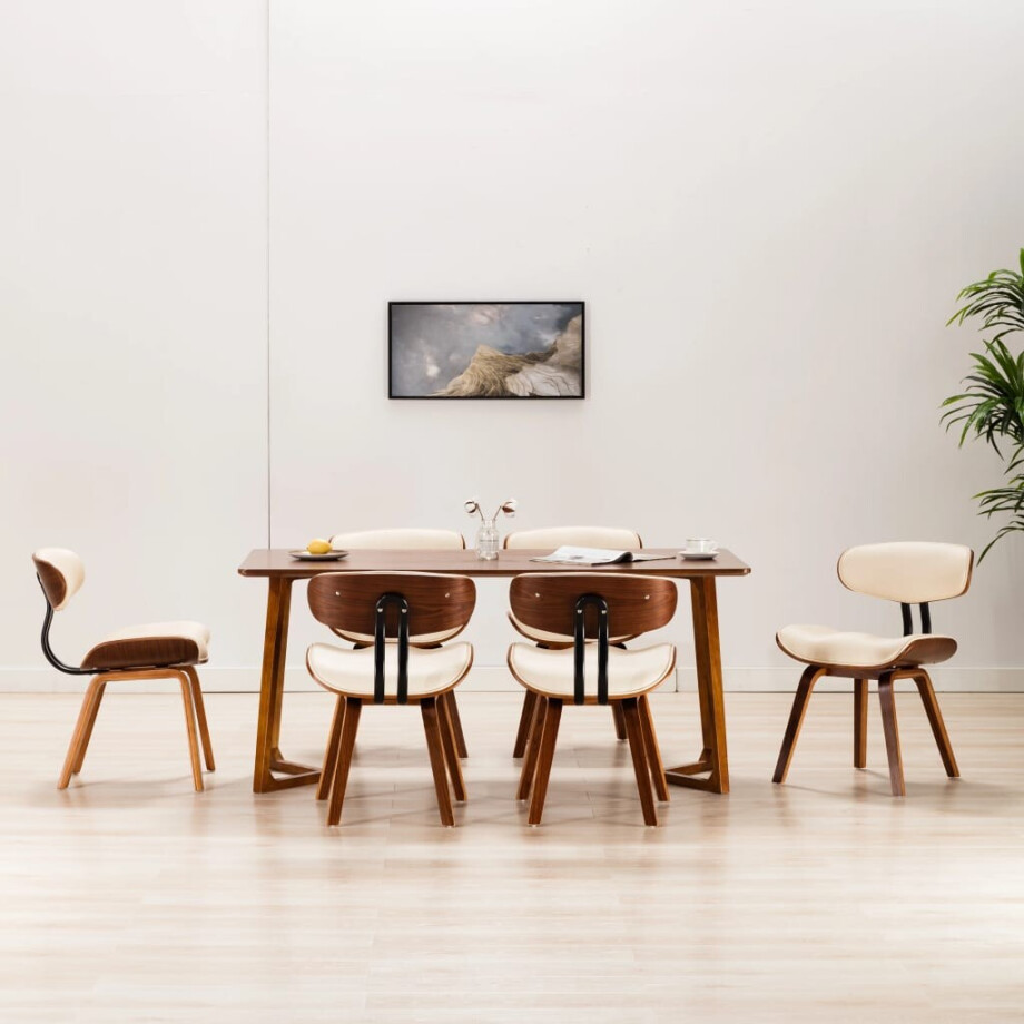 vidaXL Eetkamerstoelen 6 st gebogen hout en kunstleer crème vidaXL Eetkamerstoelen 6 st gebogen hout en kunstleer crème afbeelding 1