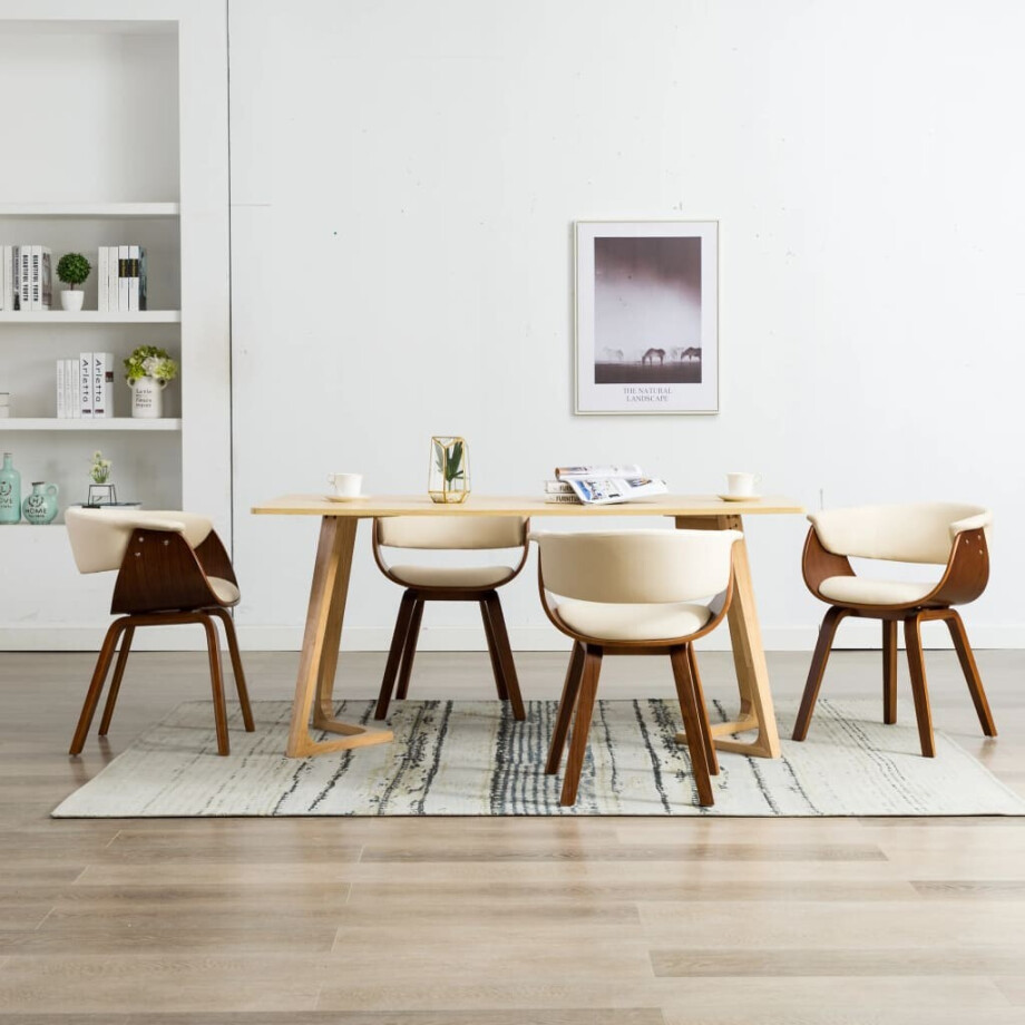 vidaXL Eetkamerstoelen 4 st gebogen hout en kunstleer crèmekleurig afbeelding 1
