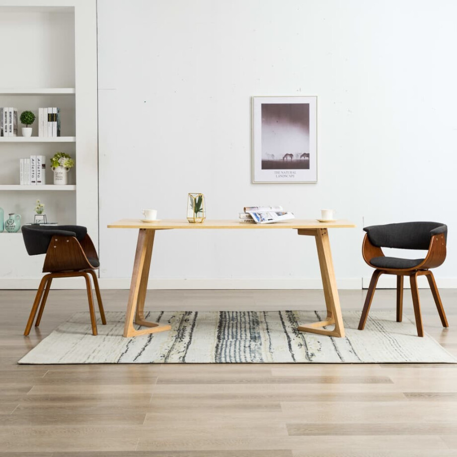 vidaXL Eetkamerstoelen 2 st gebogen hout en stof grijs afbeelding 1