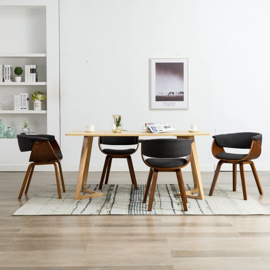 vidaXL Eetkamerstoelen 4 st gebogen hout en stof grijs afbeelding 1