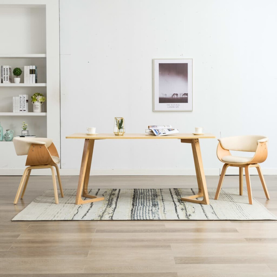 vidaXL Eetkamerstoelen 2 st gebogen hout en kunstleer crèmekleurig vidaXL Eetkamerstoelen 2 st gebogen hout en kunstleer crèmekleurig afbeelding 1