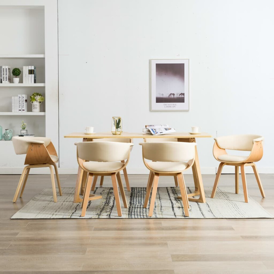 vidaXL Eetkamerstoelen 6 st gebogen hout en kunstleer crème afbeelding 1
