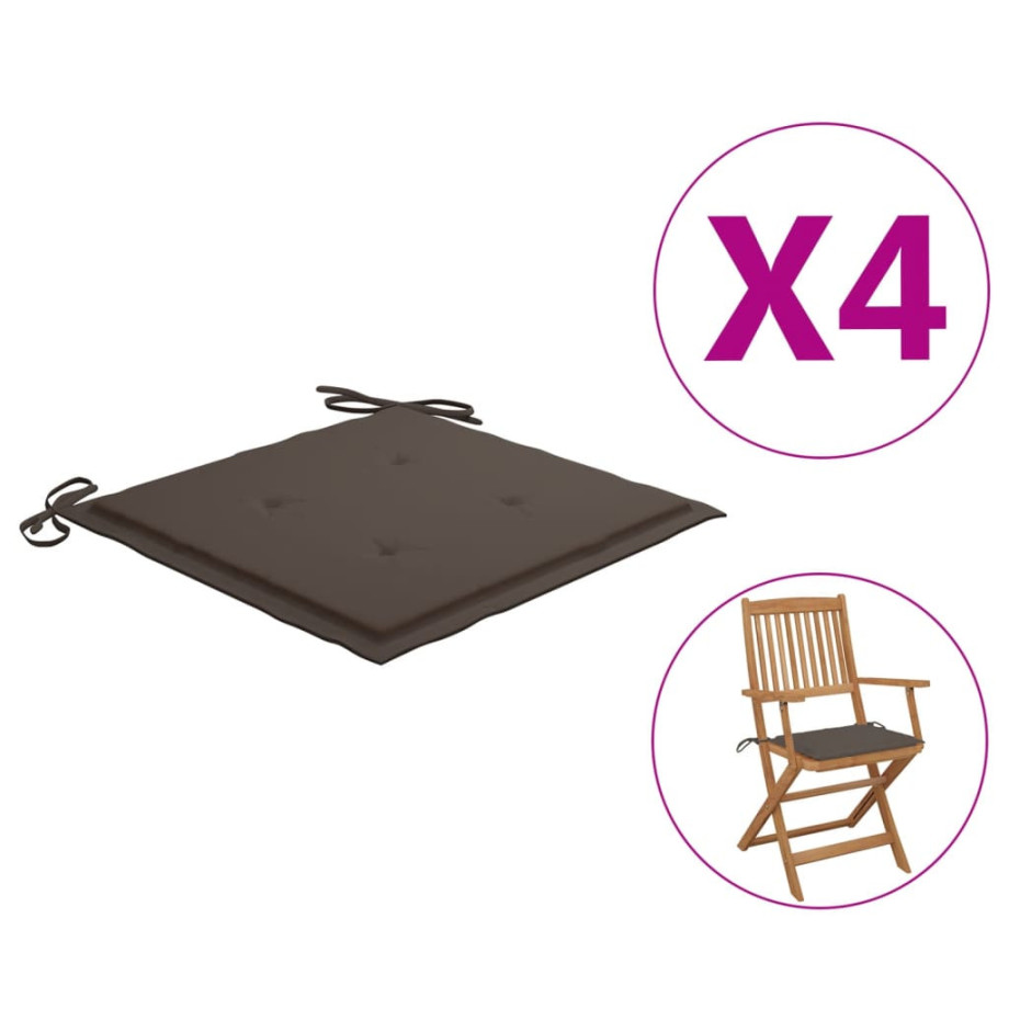 vidaXL Tuinstoelkussens 4 st 40x40x4 cm oxford stof taupe afbeelding 1