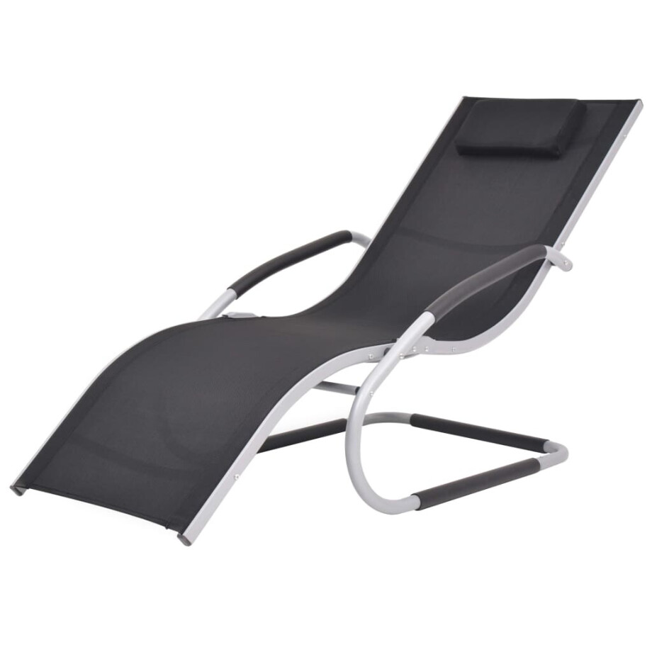 vidaXL Ligbed met kussen aluminium en textileen zwart vidaXL Ligbed met kussen aluminium en textileen zwart afbeelding 1