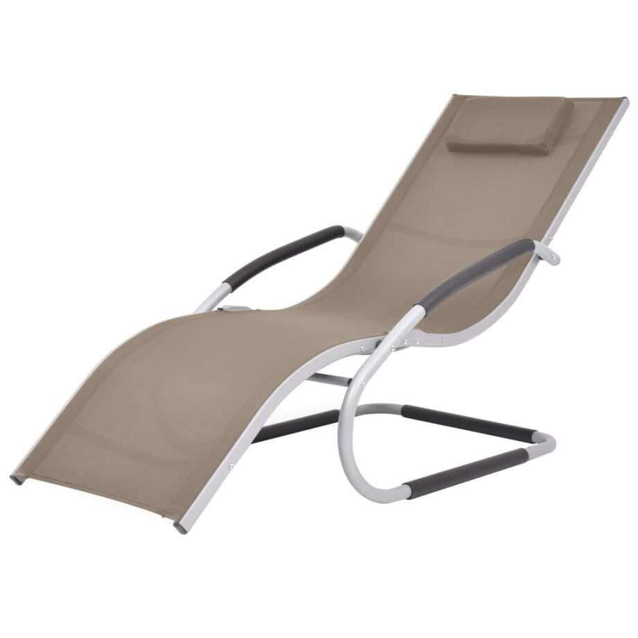 vidaXL Ligbed met kussen aluminium en textileen taupe vidaXL Ligbed met kussen aluminium en textileen taupe afbeelding 1