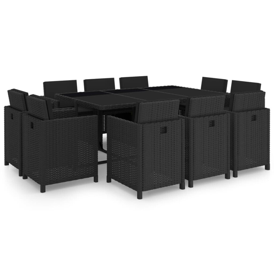vidaXL 11-delige Tuinset met kussens poly rattan zwart afbeelding 1