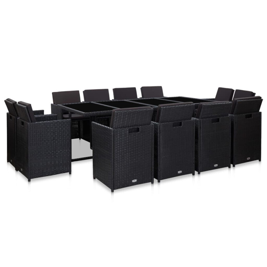 vidaXL 13-delige Tuinset met kussens poly rattan zwart afbeelding 1