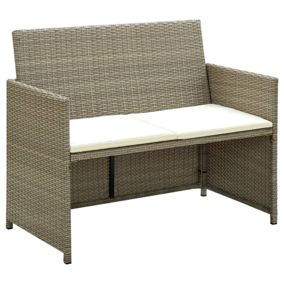 vidaXL Tuinbank 2-zits met kussens poly rattan beige afbeelding 1