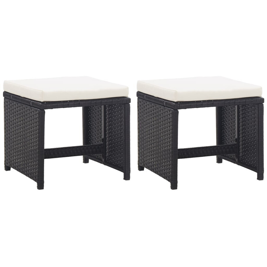 vidaXL Tuinkrukken 2 st met kussens poly rattan zwart afbeelding 1