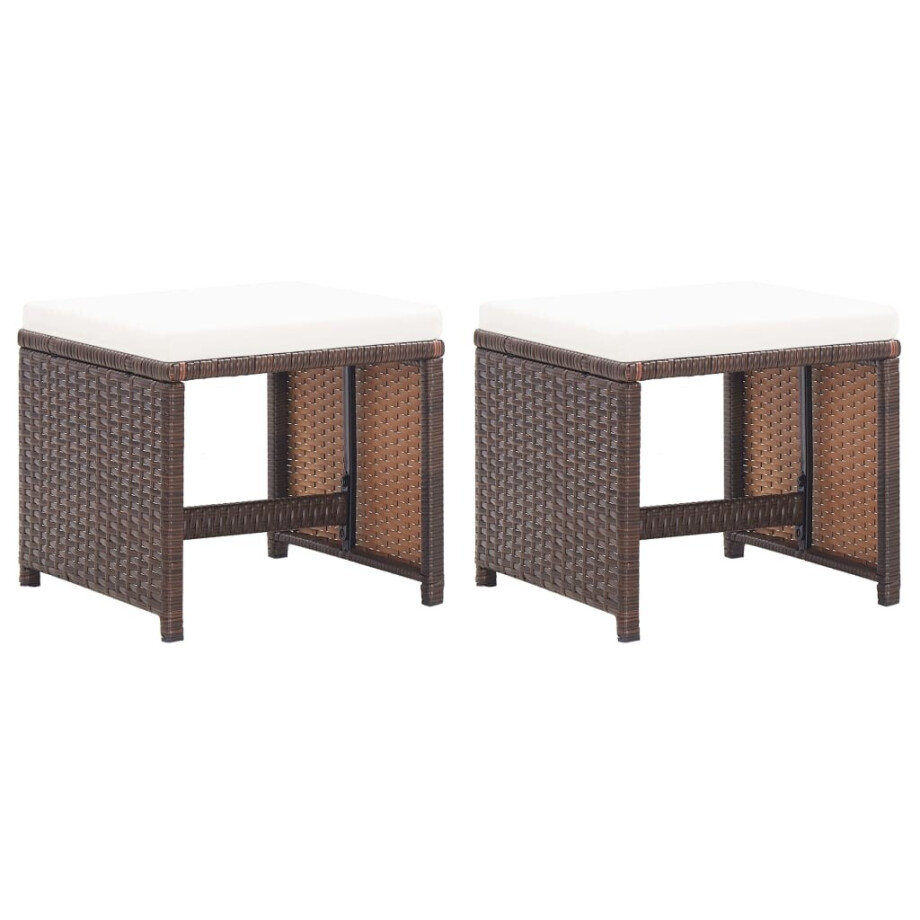 vidaXL Tuinkrukken 2 st met kussens poly rattan bruin vidaXL Tuinkrukken 2 st met kussens poly rattan bruin afbeelding 1