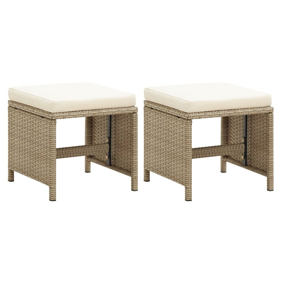 vidaXL Tuinkrukken 2 st met kussens poly rattan beige afbeelding 1