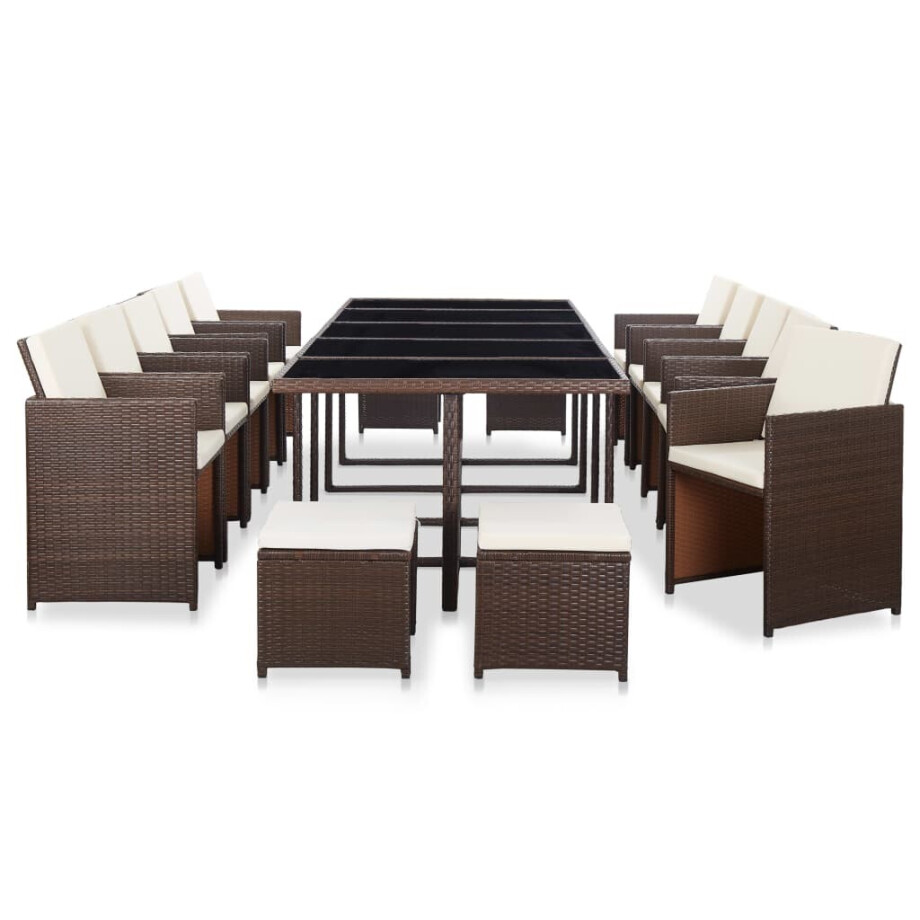 vidaXL 15-delige Tuinset met kussens poly rattan bruin afbeelding 1