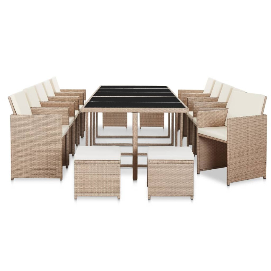 vidaXL 15-delige Tuinset met kussens poly rattan beige afbeelding 1