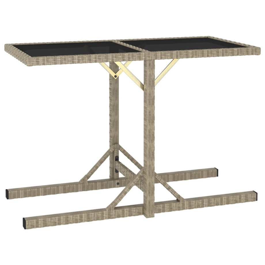 vidaXL Tuintafel 110x53x72 cm glas en poly rattan beige afbeelding 1