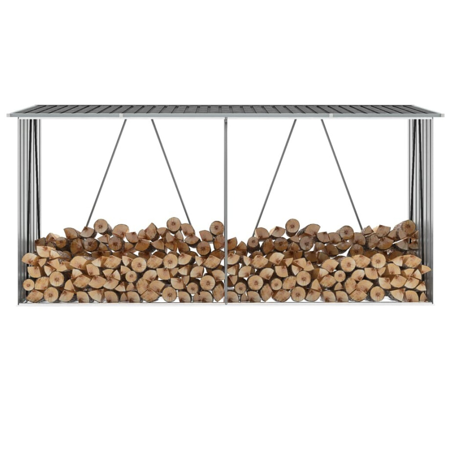 vidaXL Haardhoutschuur 330x84x152 cm gegalvaniseerd staal antraciet afbeelding 1