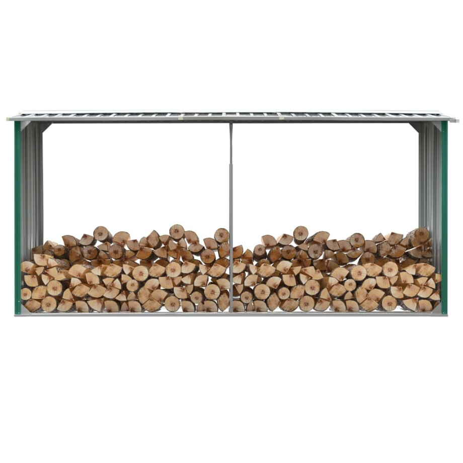 vidaXL Haardhoutschuur 330x92x153 cm gegalvaniseerd staal groen afbeelding 1