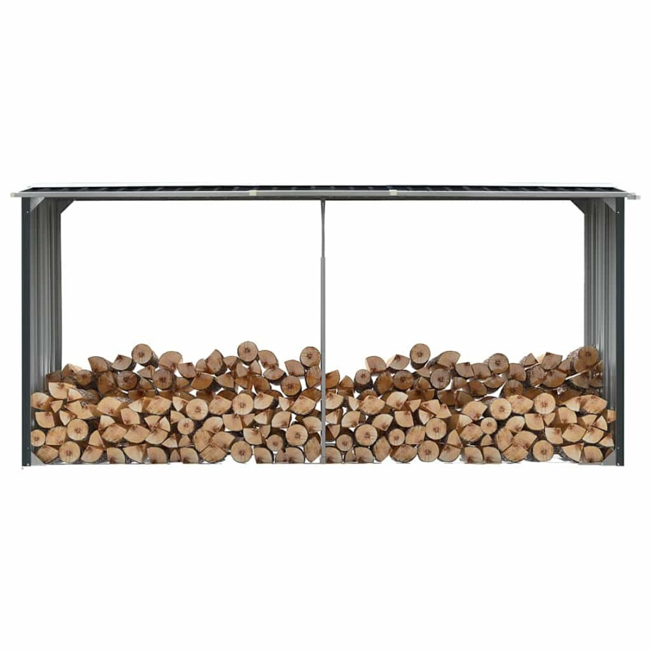 vidaXL Haardhoutschuur 330x92x153 cm gegalvaniseerd staal antraciet afbeelding 1