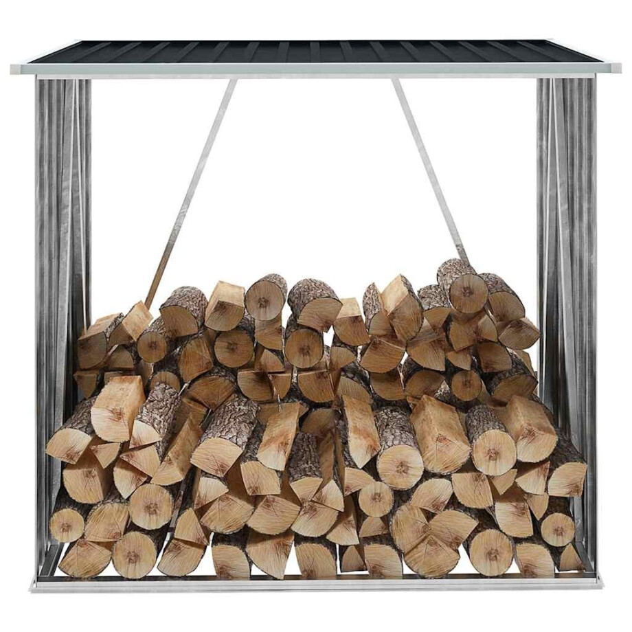 vidaXL Haardhoutschuur 163x83x154 cm gegalvaniseerd staal antraciet afbeelding 1