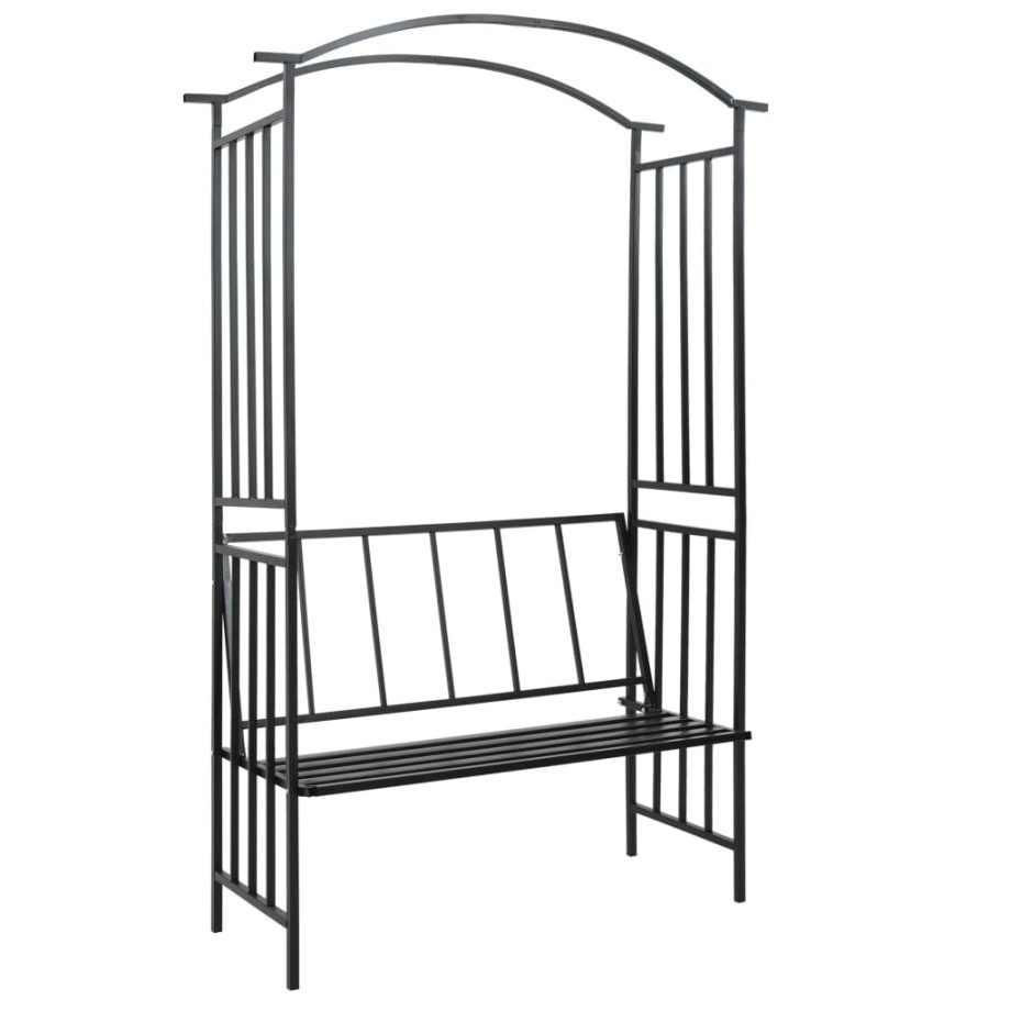 vidaXL Tuinboog met bank 128x50x207 cm ijzer zwart afbeelding 1