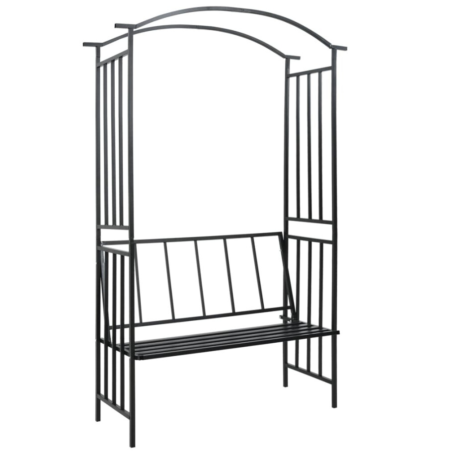 vidaXL Tuinboog met bank 128x50x207 cm ijzer zwart afbeelding 1