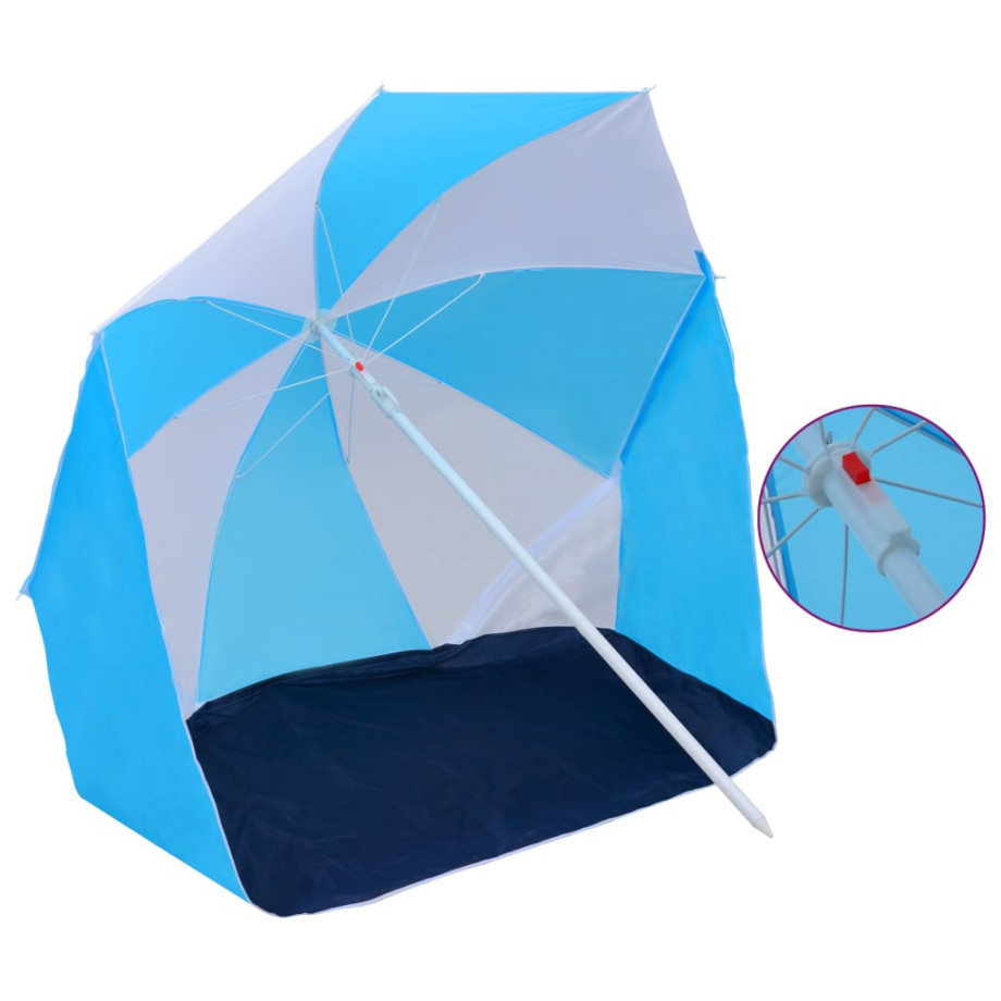 vidaXL Strandparasol/-tent 180 cm stof blauw en wit afbeelding 1