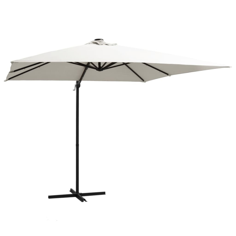 vidaXL Zweefparasol met LED en stalen paal 250x250 cm zandkleurig afbeelding 1