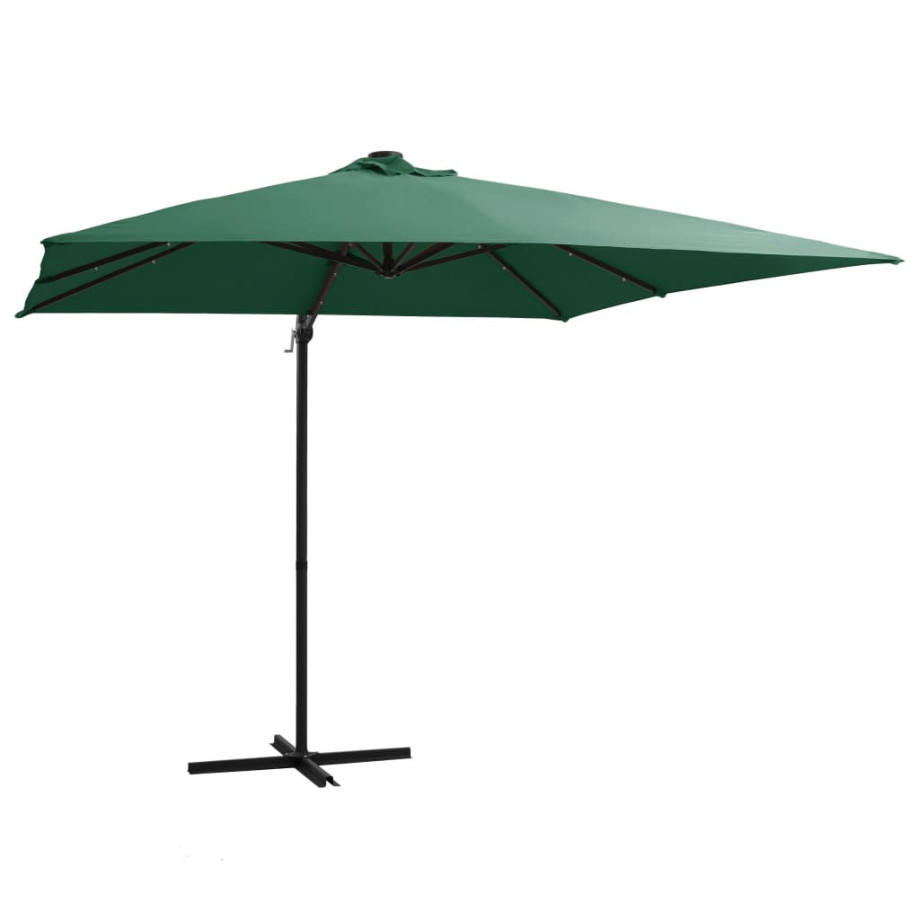 vidaXL Zweefparasol met LED en stalen paal 250x250 cm groen afbeelding 1