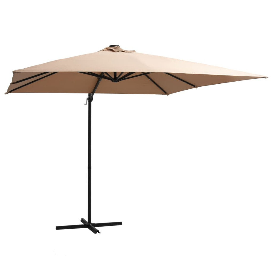 vidaXL Zweefparasol met LED en stalen paal 250x250 cm taupe afbeelding 1