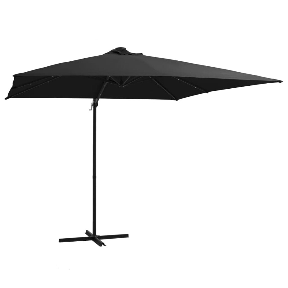 vidaXL Zweefparasol met LED en stalen paal 250x250 cm zwart vidaXL Zweefparasol met LED en stalen paal 250x250 cm zwart afbeelding 1
