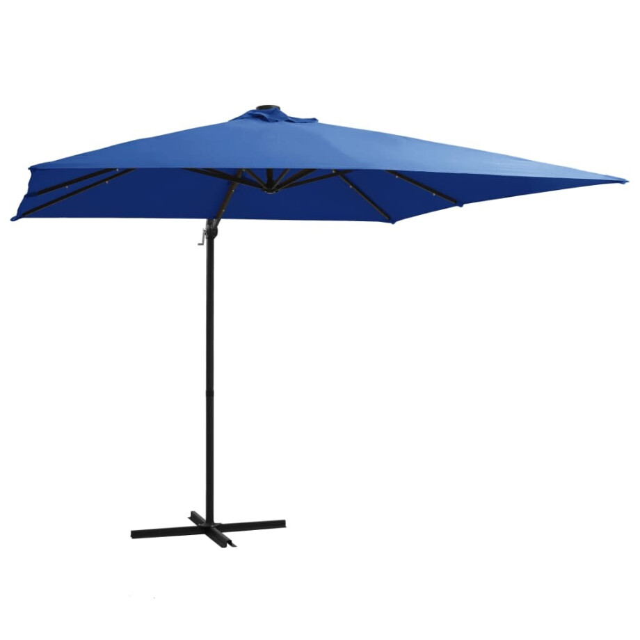 vidaXL Zweefparasol met LED en stalen paal 250x250 cm azuurblauw vidaXL Zweefparasol met LED en stalen paal 250x250 cm azuurblauw afbeelding 1