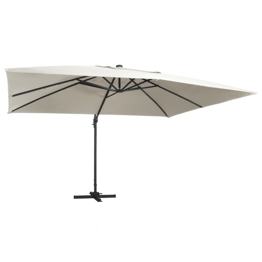 vidaXL Zweefparasol met LED en aluminium paal 400x300 cm zandkleurig afbeelding 1