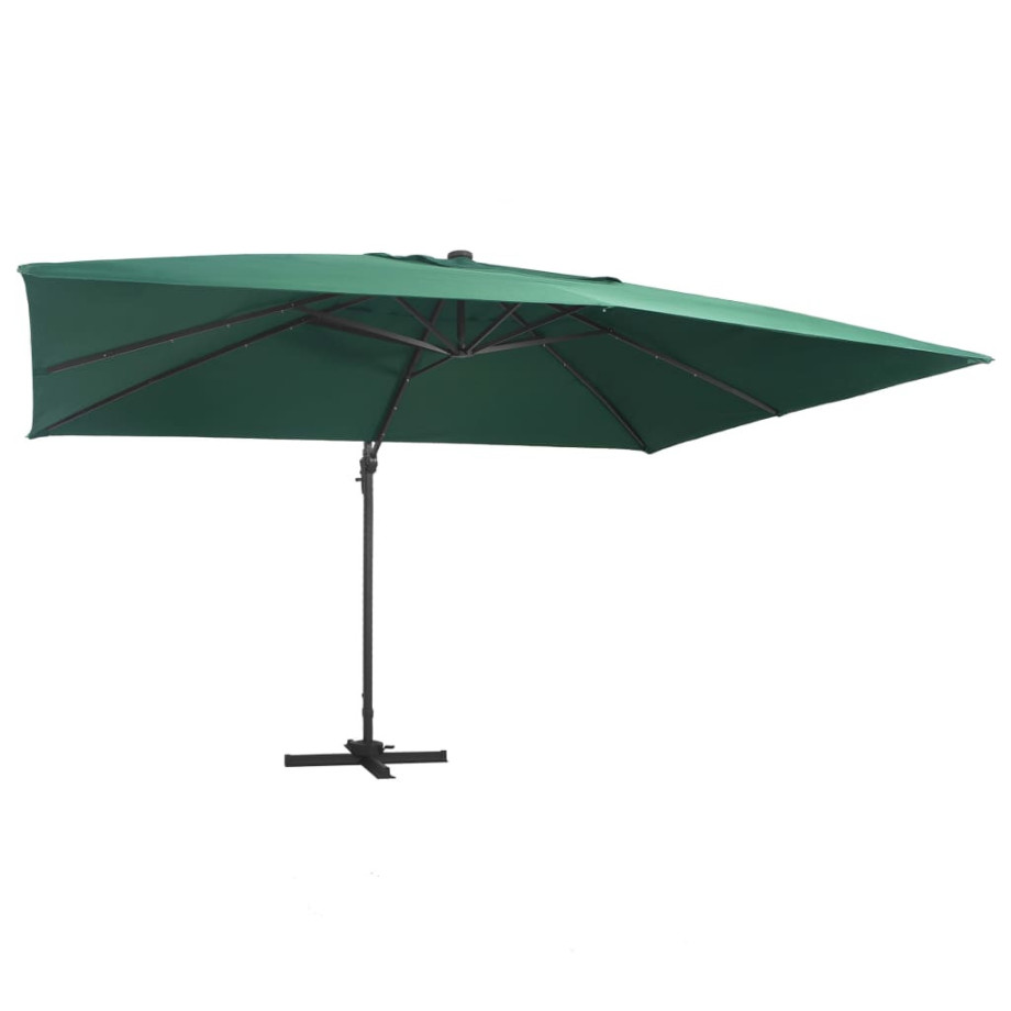 vidaXL Zweefparasol met LED en aluminium paal 400x300 cm groen afbeelding 1