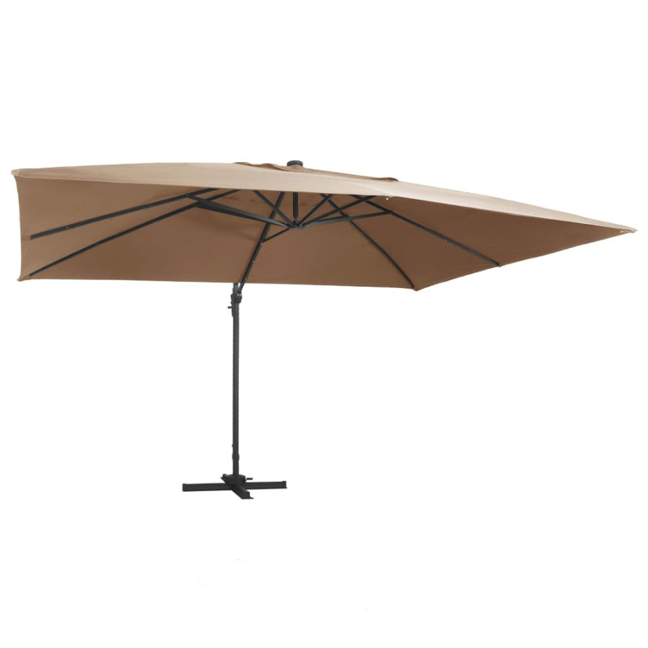 vidaXL Zweefparasol met LED en aluminium paal 400x300 cm taupe afbeelding 1