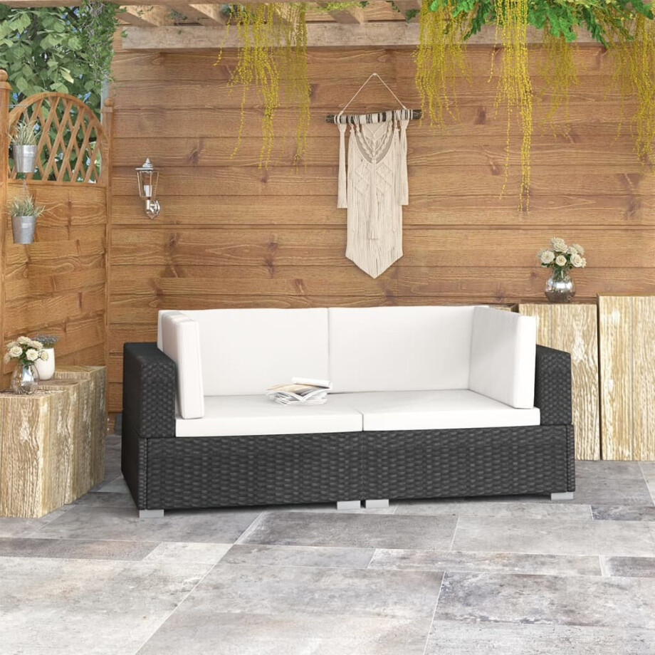 vidaXL Hoekbanken 2 st met kussens poly rattan zwart afbeelding 1